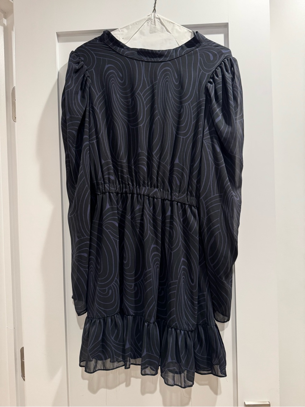 Zara Black Swirl-Print Long Sleeve Ruffle Dress